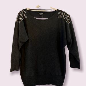Cable & Gauge Black Sweater w/ Rhinestones on Shoulder- Size M